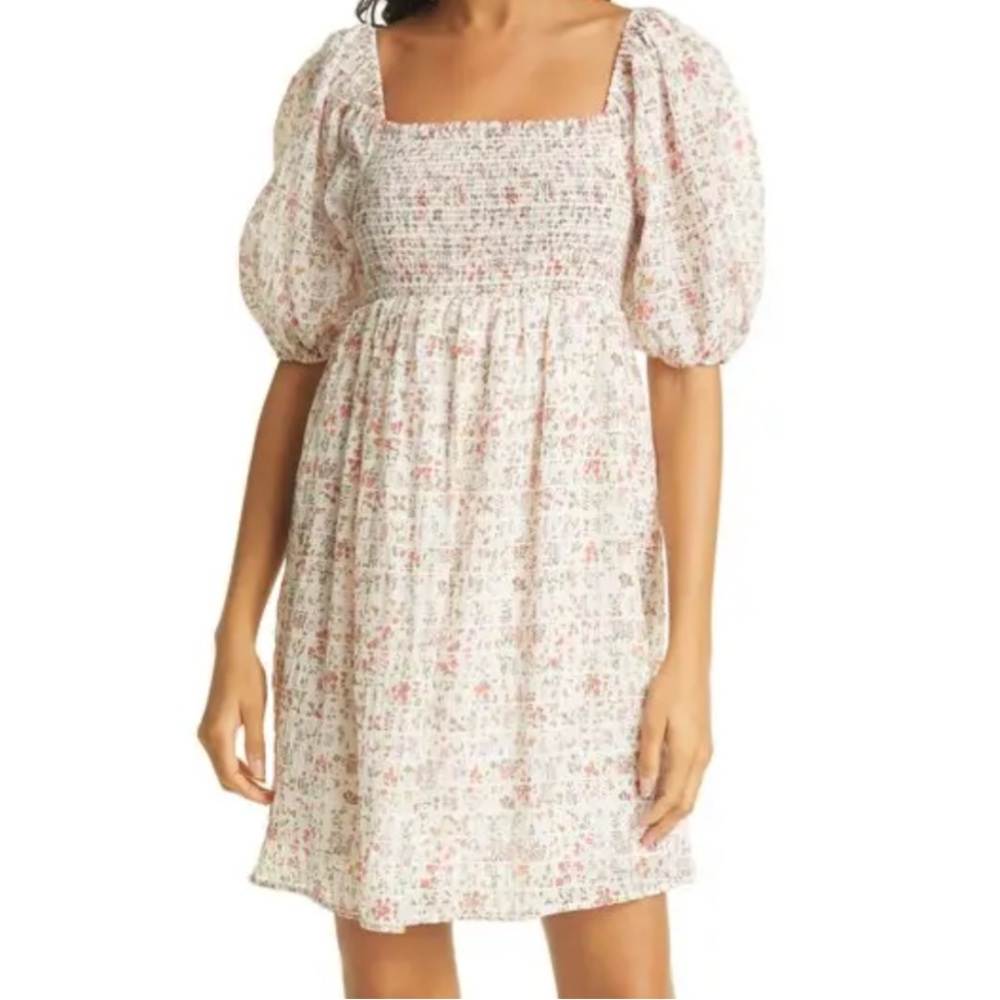 Rails Cream Smocked Puff Sleeve Midi Dress
